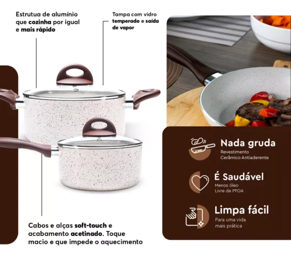 Conj de Panelas 8 Peças Ceramic Life Smart Plus Vanilla - Brinox - Image 4