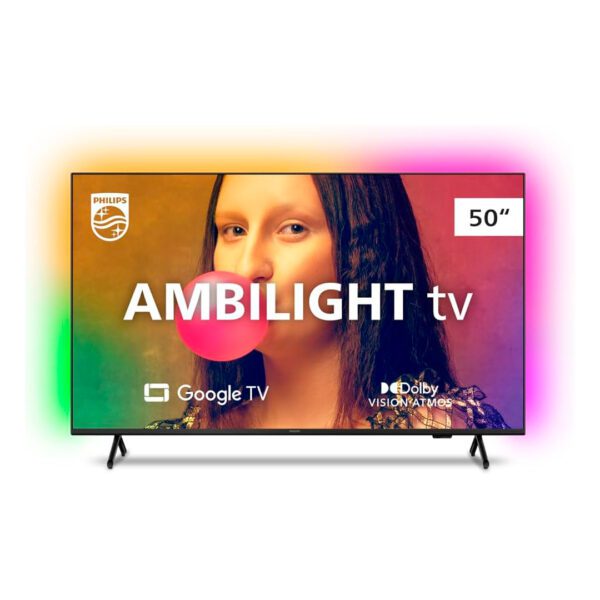 Smart TV Philips Ambilight 50" 4K 50PUG7908/78, Google TV, Comando de Voz, Dolby Vision/Atmos, VRR/ALLM, Bluetooth