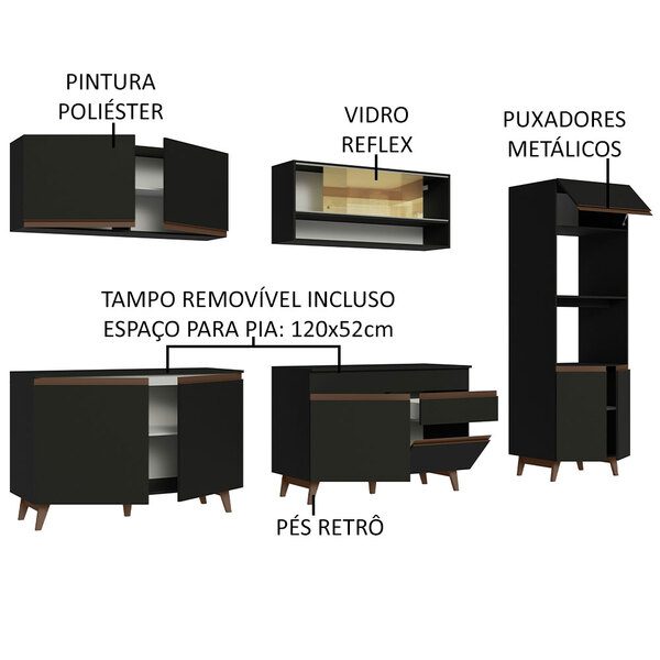 Cozinha Completa Madesa Reims 310002 Com Armário E Balcão - Preto - Image 4