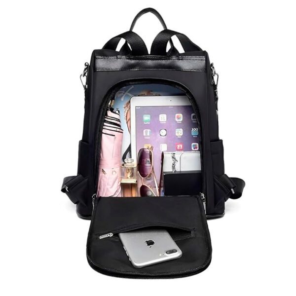 Bolsa Transversal Feminina Espaçosa Vira Mochila Anti Furto Dia a Dia Trabalho Alça Ajustável Blogueira - Marca VIBRANT ® (Preta) - Image 3